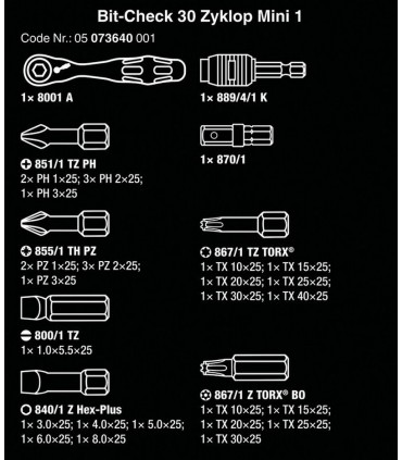 Wera Bit-Check 30 Zyklop Mini Cırcır Bits Seti 1 05073640001