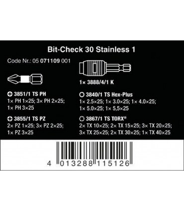 Wera Bit-Check 30 Stainless Bits Seti 1 05071109001