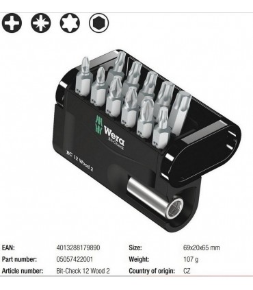 Wera Bit-Check 12 Mobilya 2 Bits Seti 05057422001