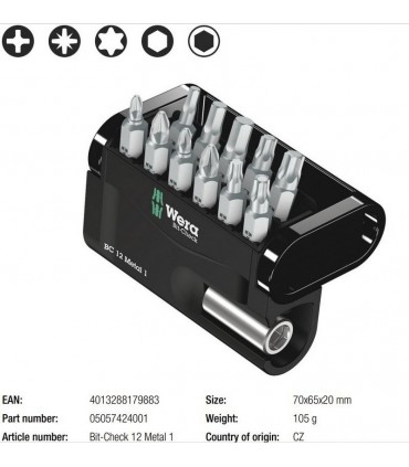 Wera Bit-Check 12 Metal 1 Bits Seti 05057424001