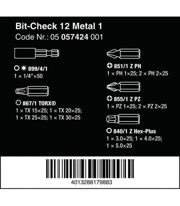 Wera Bit-Check 12 Metal 1 Bits Seti 05057424001