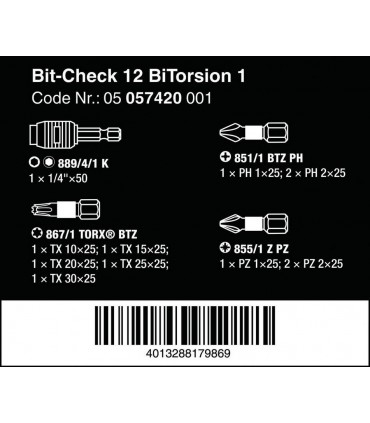 Wera Bit-Check 12 Bitorsion 1 Bits Seti 05057420001