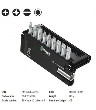 Wera Bit-Check 10 Universal 4 Bits Seti 05056159001