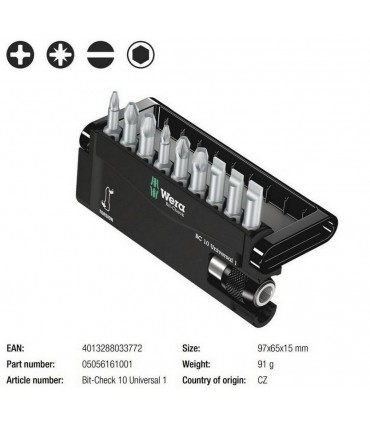Wera Bit-Check 10 Universal 1 Torsion Bits Seti 05056161001