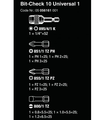 Wera Bit-Check 10 Universal 1 Torsion Bits Seti 05056161001
