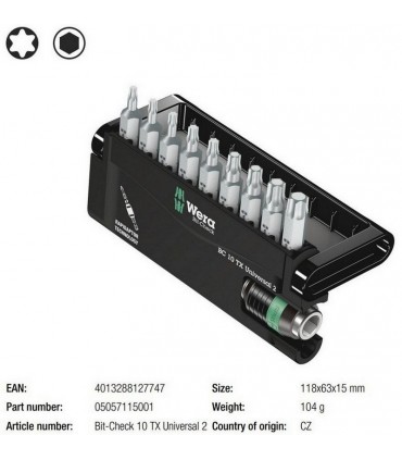 Wera Bit-Check 10 Torx Universal 2 Bits Seti 05057115001