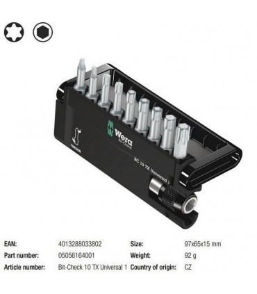 Wera Bit-Check 10 Torx Universal 1 Bits Seti 05056164001
