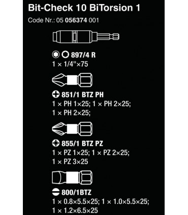 Wera Bit-Check 10 PZ Bitorsion 2 Bits Seti 05347153001