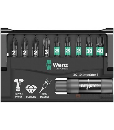 Wera Bit-Check 10 Impaktor Torx Pozidriv Bits Seti 3 05057683001