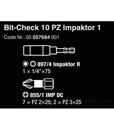 Wera Bit-Check 10 Impaktor Pozidriv Bits Seti 1 05057684001