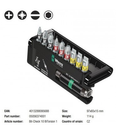 Wera Bit-Check 10 Bitorsion 1 Bits Seti 05056374001