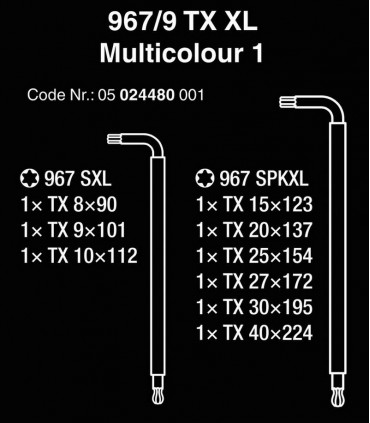 Wera 967/9 XL Torx Topbaş Renkli Allen Anahtar Seti 05024480001