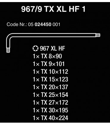 Wera 967/9 XL HF Torx Allen Anahtar Uzun Set 05024450001
