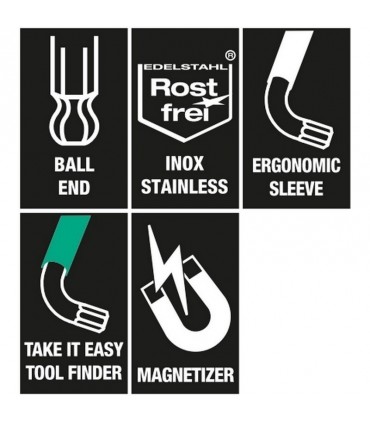 Wera 967/9 SPKL Delikli Torx BO Renkli Topbaş Mıknatıslı Alyan Seti Kısa 05024335001