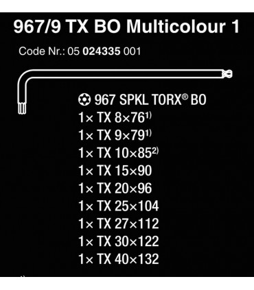 Wera 967/9 SPKL Delikli Torx BO Renkli Topbaş Mıknatıslı Alyan Seti Kısa 05024335001