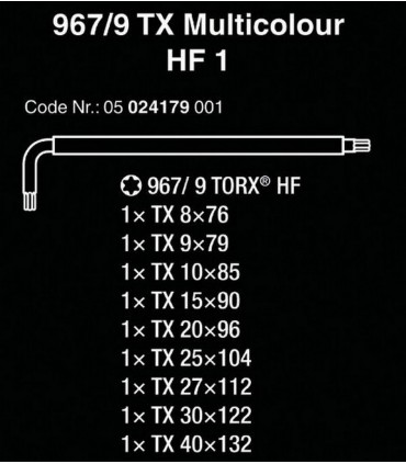 Wera 967/9 SL HF Torx Renkli Allen Anahtar Seti Kısa 05024179001