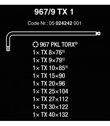 Wera 967/9 PKL SB Torx Topbaş Kısa Allen Anahtar Set 05073598001
