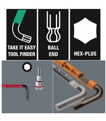 Wera 950 SPKS Renkli Kısa Allen Anahtar Topbaş HexPlus 5/64" 05022651001