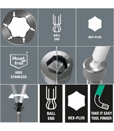 Wera 950 PKL Alyan Anahtar Topbaş HexPlus 5/64" Blacklaser 05022068001