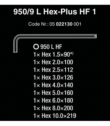 Wera 950/9 L HF HexPlus Krom Uzun Alyan Seti 05022130001