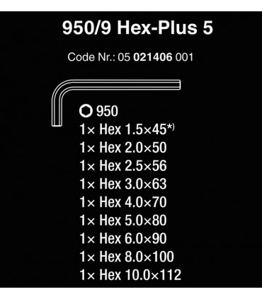 Wera 950/9 HexPlus 5 Krom Kaplı Alyan Anahtar Seti Kısa 05021406001