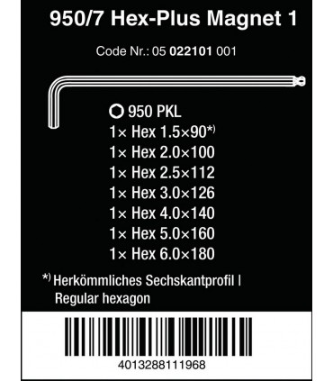 Wera 950/7 PKL Krom Alyan Seti 1 Topbaş HexPlus Manyetik 05022101001