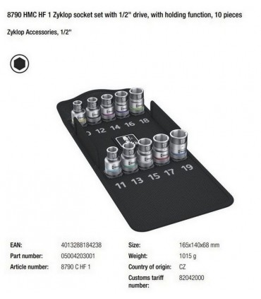 Wera 8790 HMC HF Zyklop 1/2" Lokma 37mm Set1 05004203001
