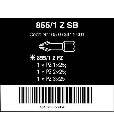 Wera 855/1 Z Pozidriv Bits 25mm PZ1-3 Set 05073311001