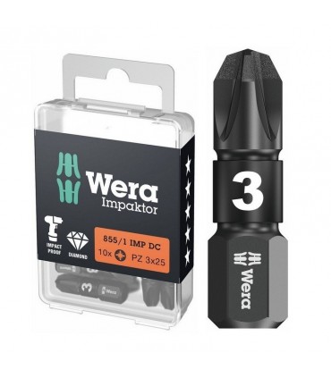Wera 855/1 IMP DC Impaktor Pozidriv Bits Uç 25mm PZ3 10 Adet 05057622001