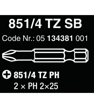 Wera 851/4 TZ Yıldız Bits Uç 2 x 50mm PH2 05134381001