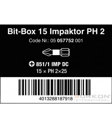 Wera 851/1 IMP DC Yıldız Bits Uç 25mm PH2 15 Adet 05057752001