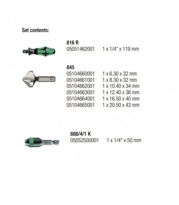 Wera 845/8 Tek Oluklu Havşa Matkap Uç Seti 8li 05104655001