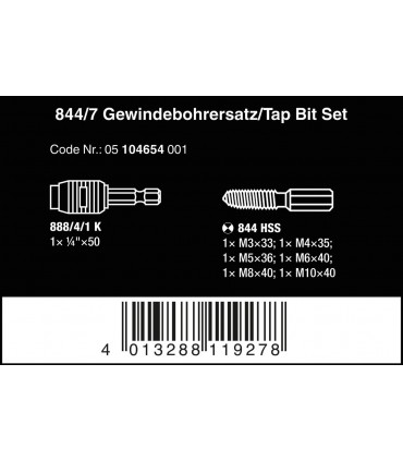 Wera 844/7 Klavuz Açıcı Matkap Uç Seti 05104654001