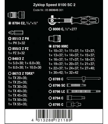Wera 8100 SC2 Zyklop Speed Cırcır 1/2" Lokma Bits Seti 05003645001