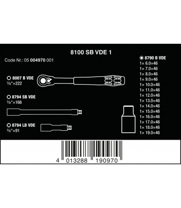 Wera 8100 SB VDE İzole Zyklop Cırcır 3/8" Lokma Seti 05004970001