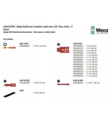 Wera 8100 SB VDE İzole Zyklop Cırcır 3/8" Lokma Seti 05004970001