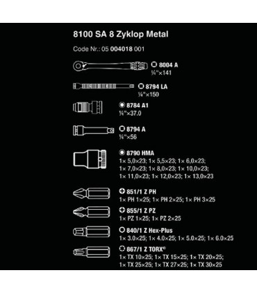 Wera 8100 SA8 Zyklop Metal Cırcır 1/4" Lokma Bits Seti 05004018001
