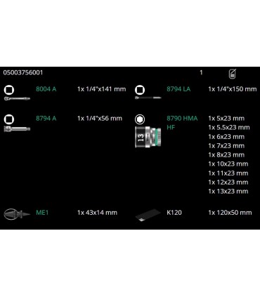 Wera 8100 SA12 HF Zyklop Metal Cırcır 1/4" Lokma Seti 05003756001
