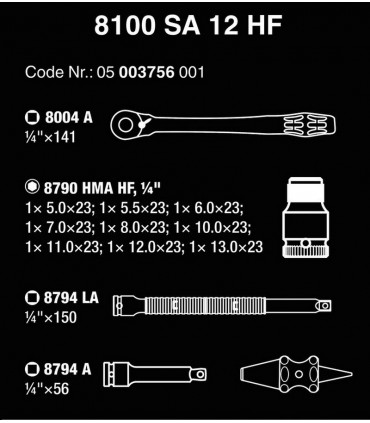 Wera 8100 SA12 HF Zyklop Metal Cırcır 1/4" Lokma Seti 05003756001