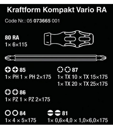 Wera 80 RA SB Vario Cırcırlı Tornavida Bits Seti 05073665001