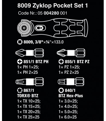Wera 8009 Zyklop 3/8" Cırcır Bits Seti 05004280001