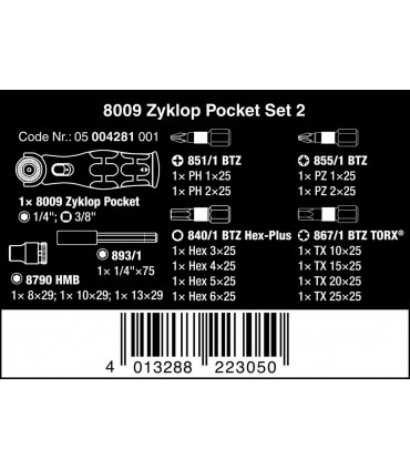 Wera 8009 Zyklop 3/8" Cırcır Bits Lokma Seti 05004281001