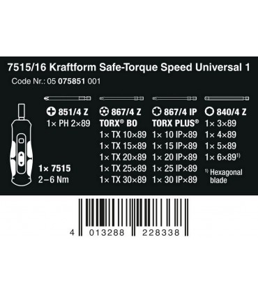 Wera 7515/16 Safe-Torque Speed 2-6Nm Universal 1 Set 05075851001