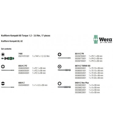 Wera 60 Torklu Tornavida 1,2-3,0Nm Bits Seti 05059293001