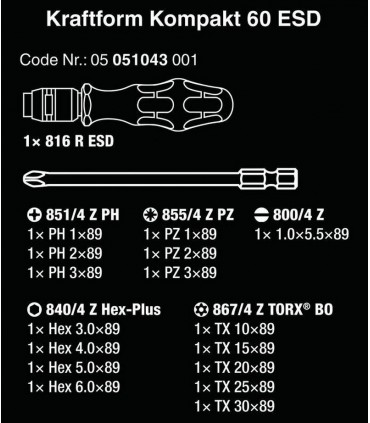 Wera 60 ESD Tornavida Bits Seti KF Kompakt 05051043001