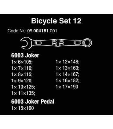 Wera 6003 Bisiklet Tamir Joker Yıldız Açık Ağız Anahtar Seti 12P 05004181001