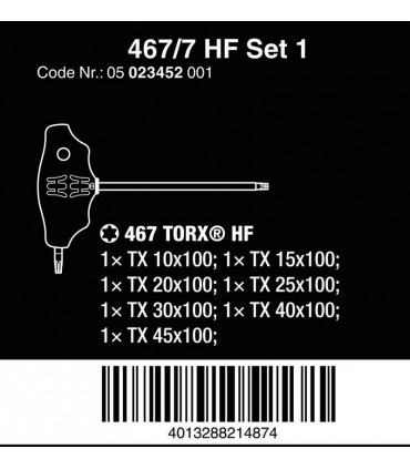 Wera 467/7 HF Torx T Tornavida Set 7li 05023452001