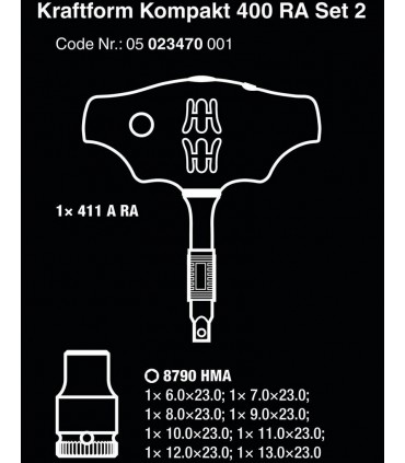 Wera 400 A RA KF Kompakt Rapidaptor Cırcırlı T Tornavida Set 2 05023470001