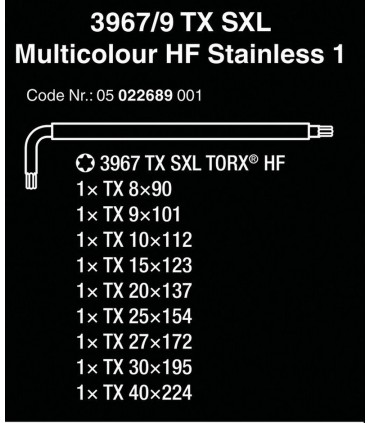 Wera 3967/9 SXL HF Torx Renkli Allen Anahtar Seti 05022689001