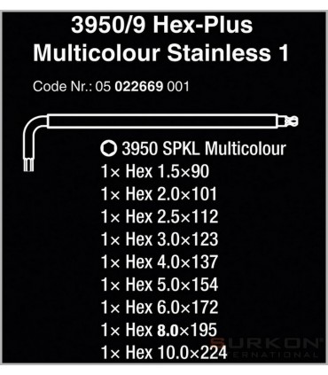 Wera 3950/9 SPKL Hexplus Renkli Topbaş Alyan Seti 05022669001